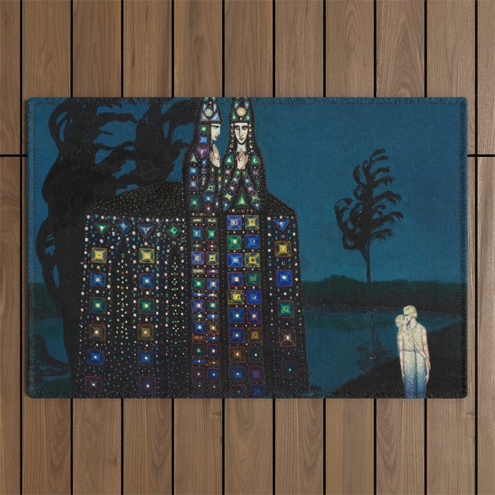 Confirmation of Love,' Magical Realism Portrait Painting by Boles����aw Biegas Outdoor Rug