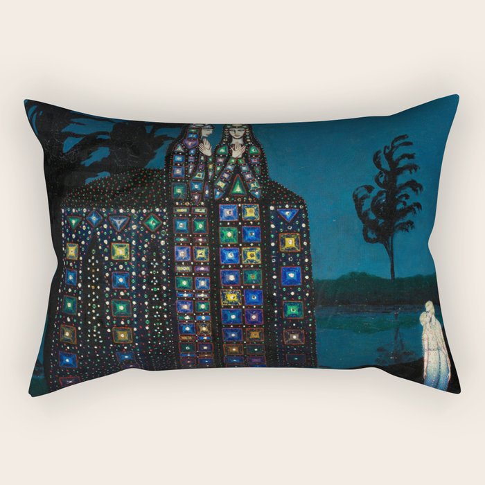 Confirmation of Love,' Magical Realism Portrait Painting by Boles����aw Biegas Rectangular Pillow
