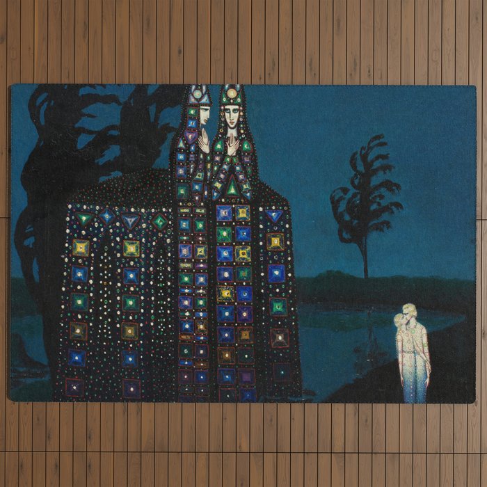 Confirmation of Love,' Magical Realism Portrait Painting by Boles����aw Biegas Outdoor Rug
