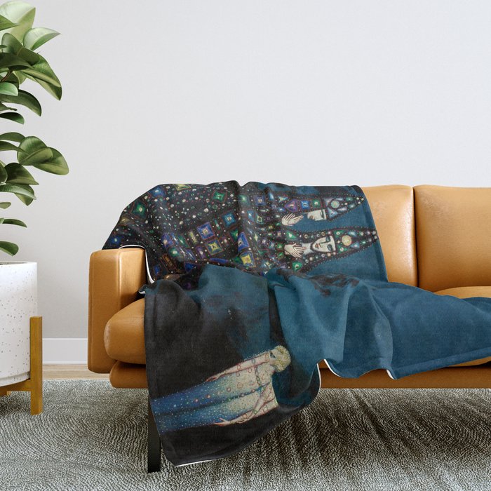 Confirmation of Love,' Magical Realism Portrait Painting by Boles����aw Biegas Throw Blanket