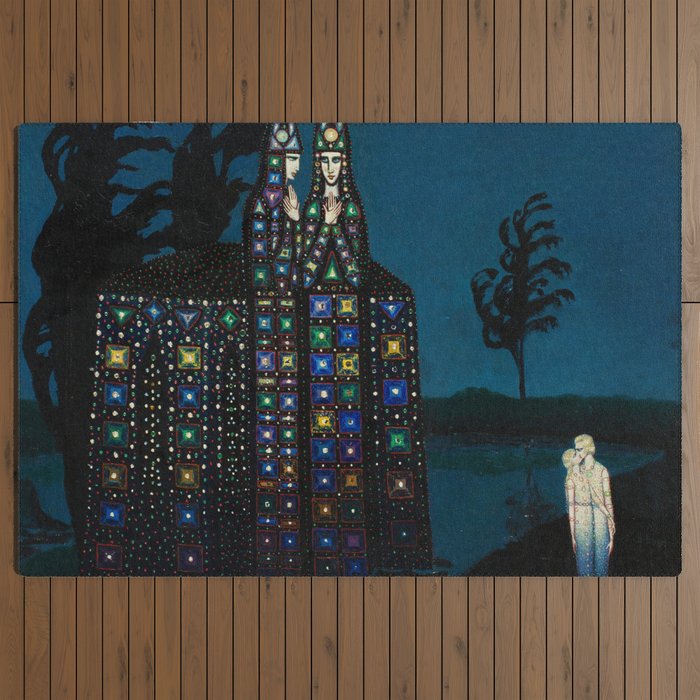 Confirmation of Love,' Magical Realism Portrait Painting by Boles����aw Biegas Outdoor Rug