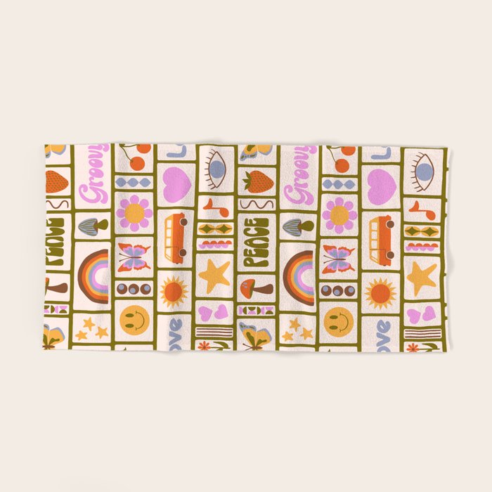 1970s Retro Pop Culture Icons Bath Towel