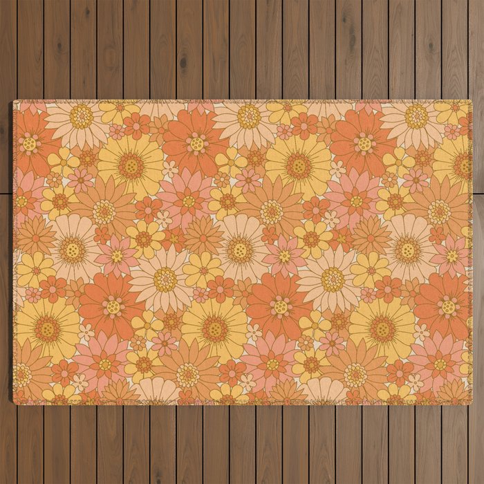 70s Retro Daisy Floral Outdoor Rug