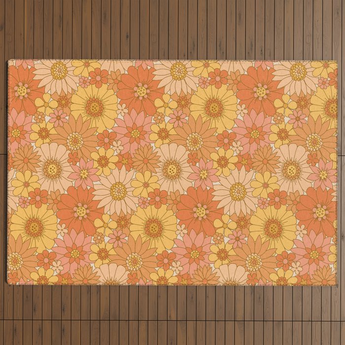 70s Retro Daisy Floral Outdoor Rug