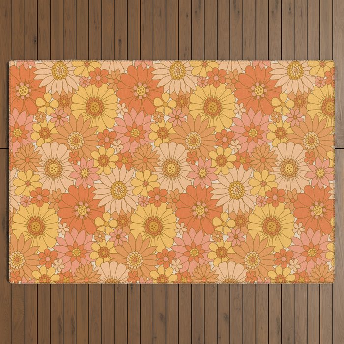 70s Retro Daisy Floral Outdoor Rug