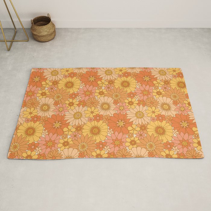 70s Retro Daisy Floral Rug