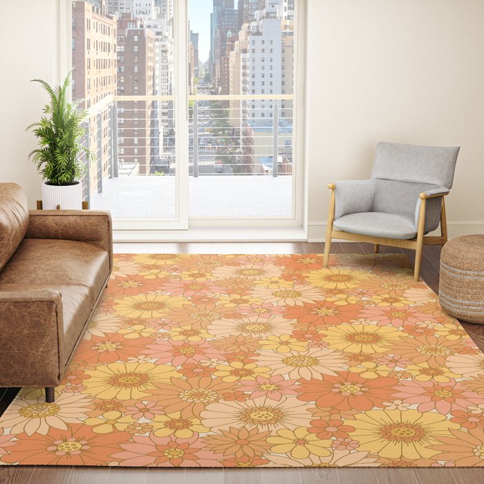70s Retro Daisy Floral Rug
