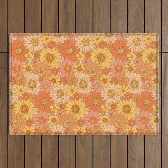 70s Retro Daisy Floral Outdoor Rug