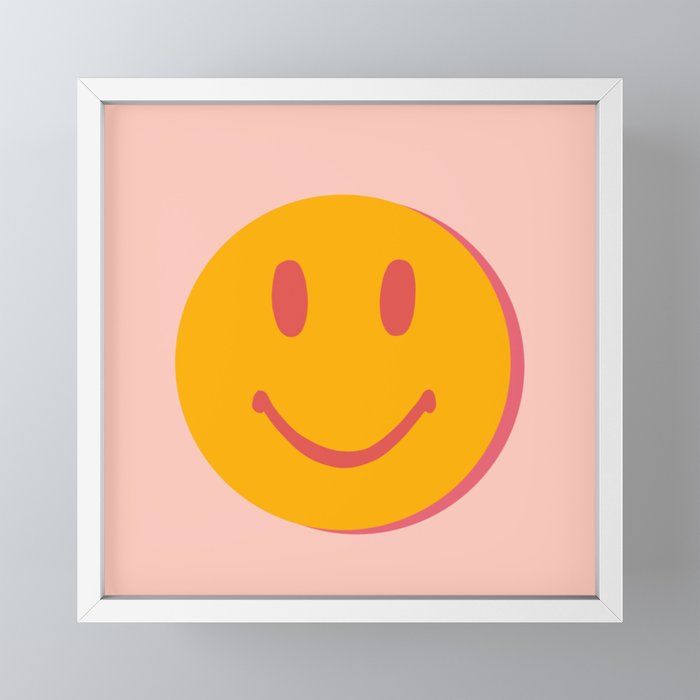 70s retro yellow smile face illustration  Mini Art Print