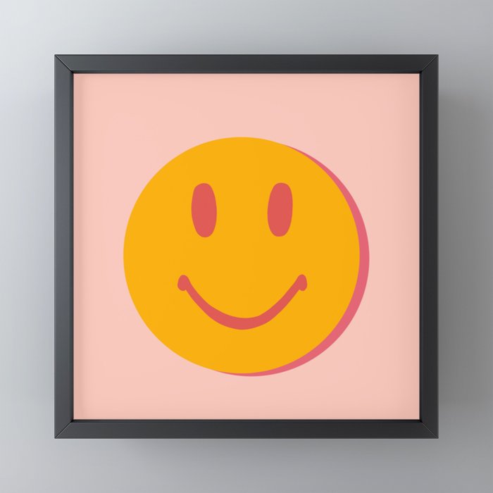 70s retro yellow smile face illustration  Mini Art Print