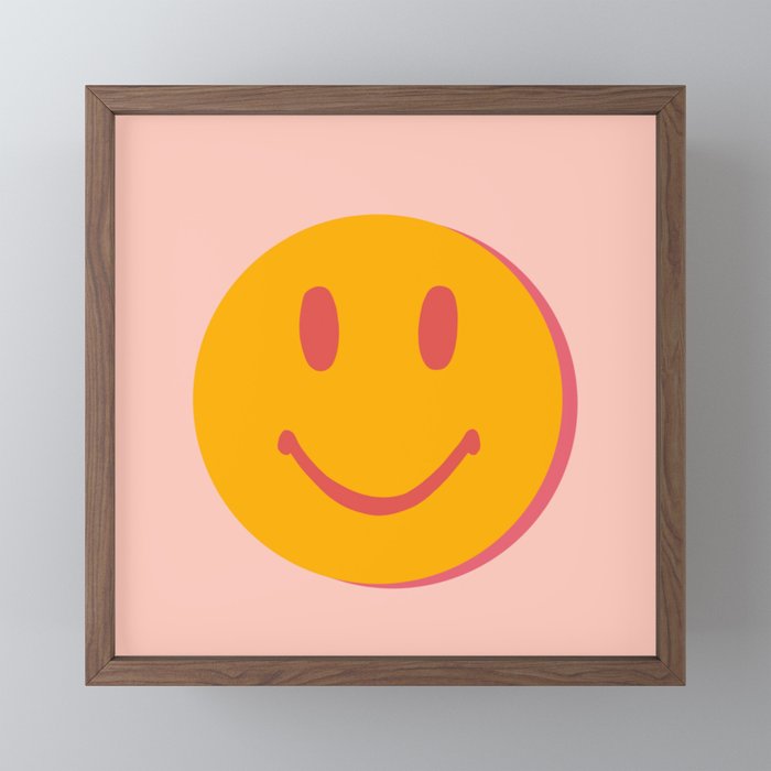 70s retro yellow smile face illustration  Mini Art Print