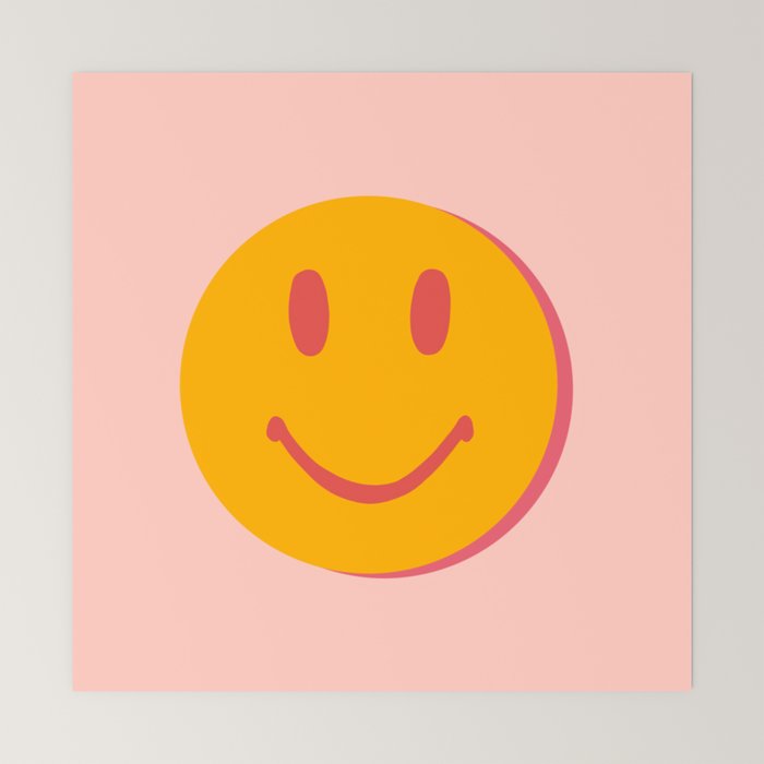 70s retro yellow smile face illustration  Mini Art Print