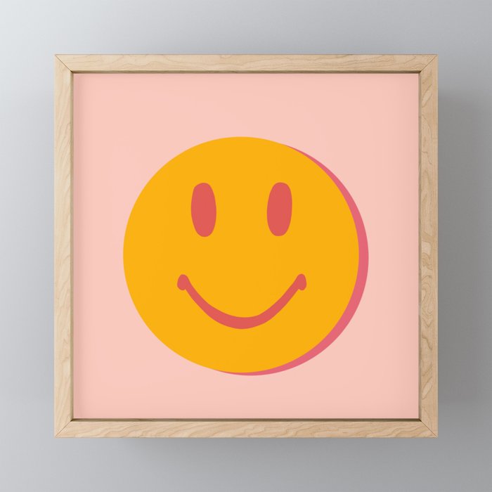 70s retro yellow smile face illustration  Mini Art Print