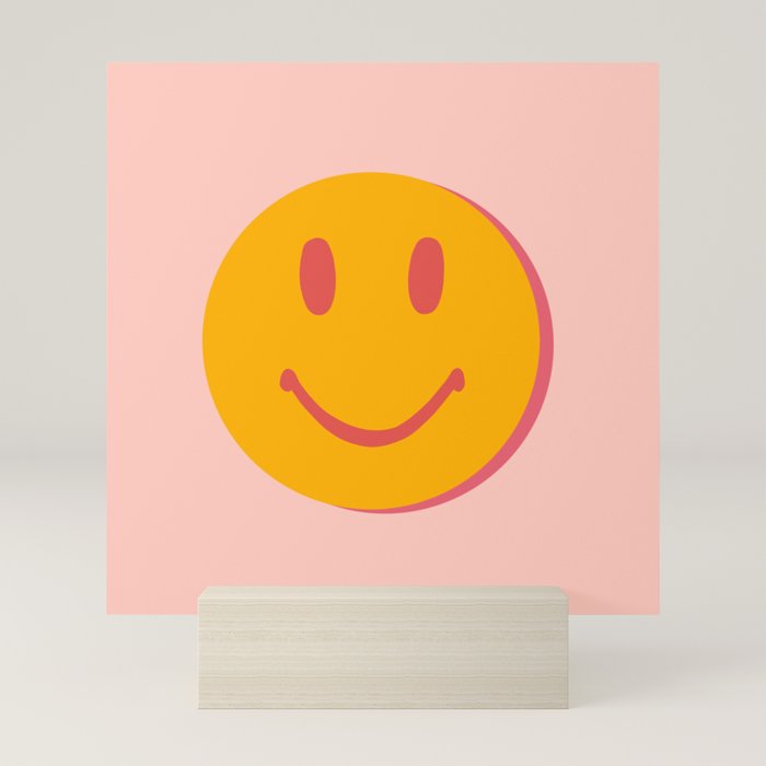70s retro yellow smile face illustration  Mini Art Print