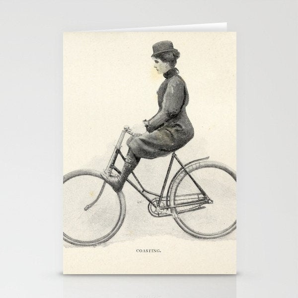 "Coasting" from "Bicycling for Ladies" by Maria E. Ward, 1896 Stationery Card