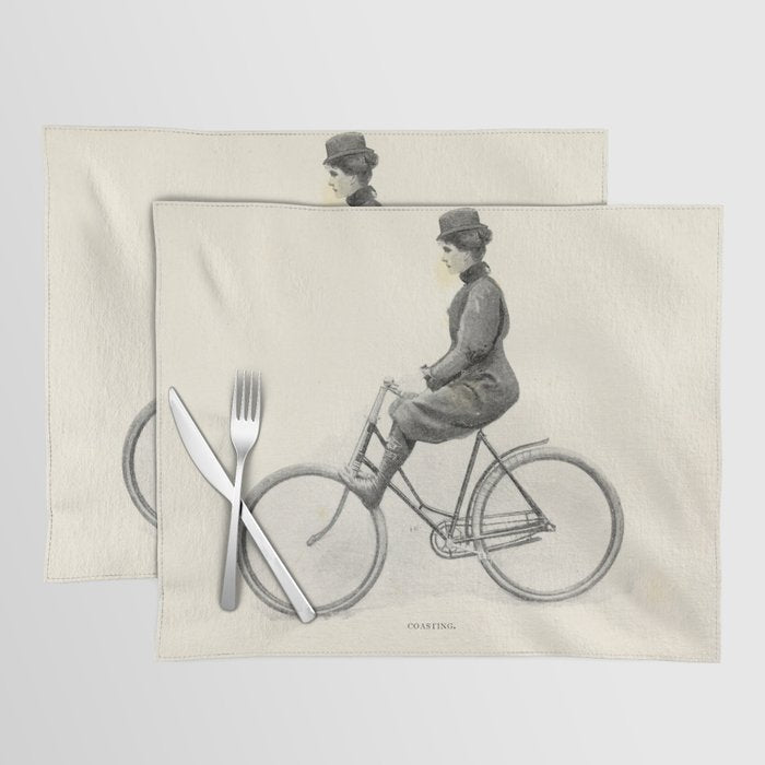 "Coasting" from "Bicycling for Ladies" by Maria E. Ward, 1896 Placemat