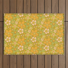 70s groovy retro floral pattern orange brown green handdrawn by surfy birdy  Outdoor Rug
