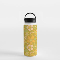 70s groovy retro floral pattern orange brown green handdrawn by surfy birdy  Water Bottle