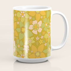 70s groovy retro floral pattern orange brown green handdrawn by surfy birdy  Coffee Mug