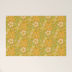 70s groovy retro floral pattern orange brown green handdrawn by surfy birdy  Welcome Mat