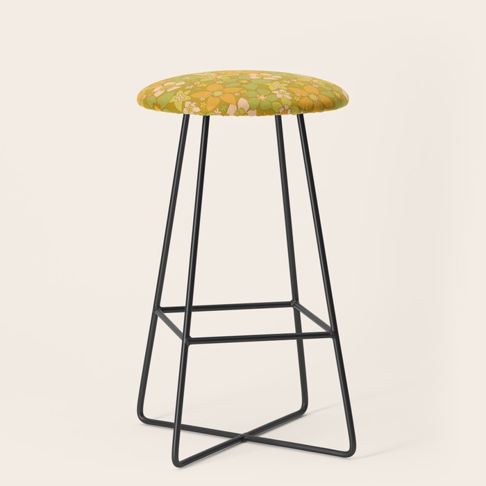 70s groovy retro floral pattern orange brown green handdrawn by surfy birdy  Stool