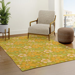 70s groovy retro floral pattern orange brown green handdrawn by surfy birdy  Rug