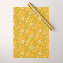 70s groovy retro floral pattern orange brown green handdrawn by surfy birdy  Wrapping Paper