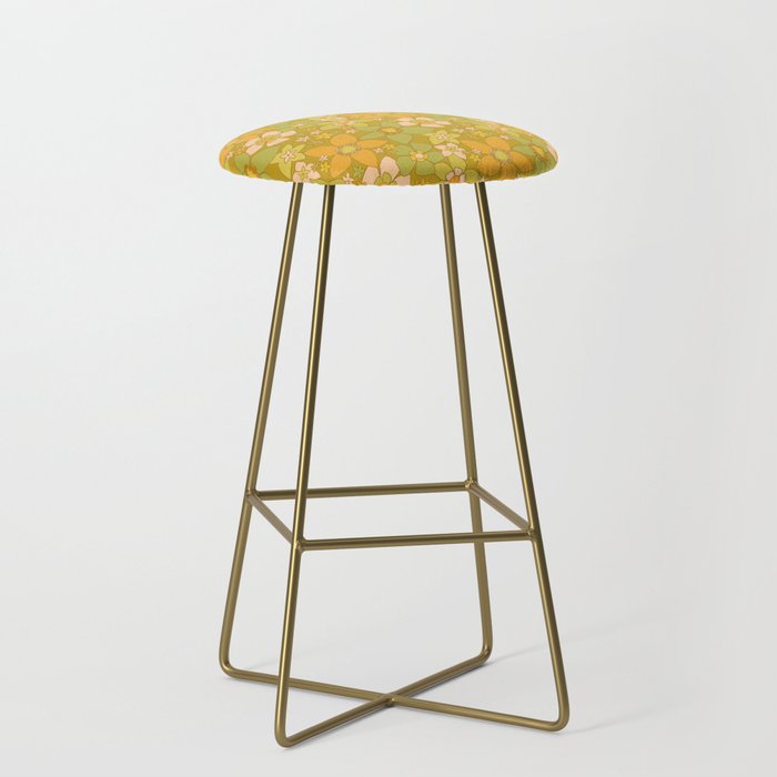 70s groovy retro floral pattern orange brown green handdrawn by surfy birdy  Stool