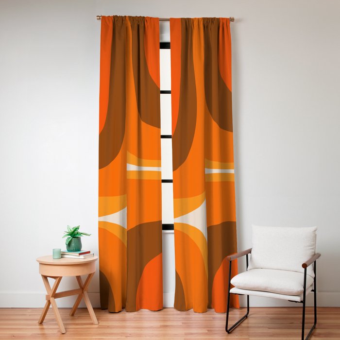 70s Retro Groove Minimalist Mid Century Modern Abstract in 1970s Brown and Orange Window Curtain