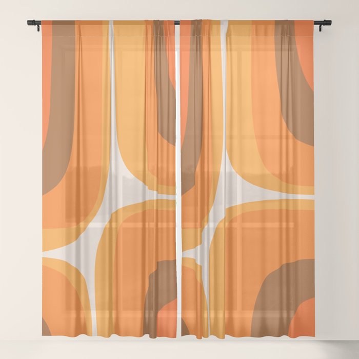 70s Retro Groove Minimalist Mid Century Modern Abstract in 1970s Brown and Orange Window Curtain