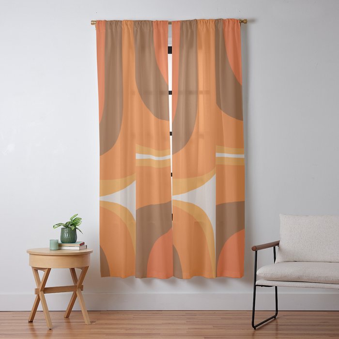 70s Retro Groove Minimalist Mid Century Modern Abstract in 1970s Brown and Orange Window Curtain