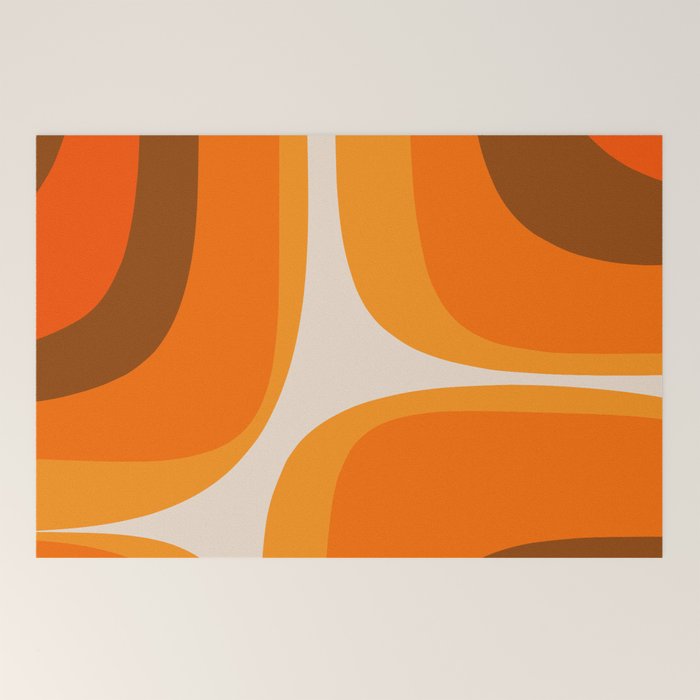 70s Retro Groove Minimalist Mid Century Modern Abstract in 1970s Brown and Orange Welcome Mat