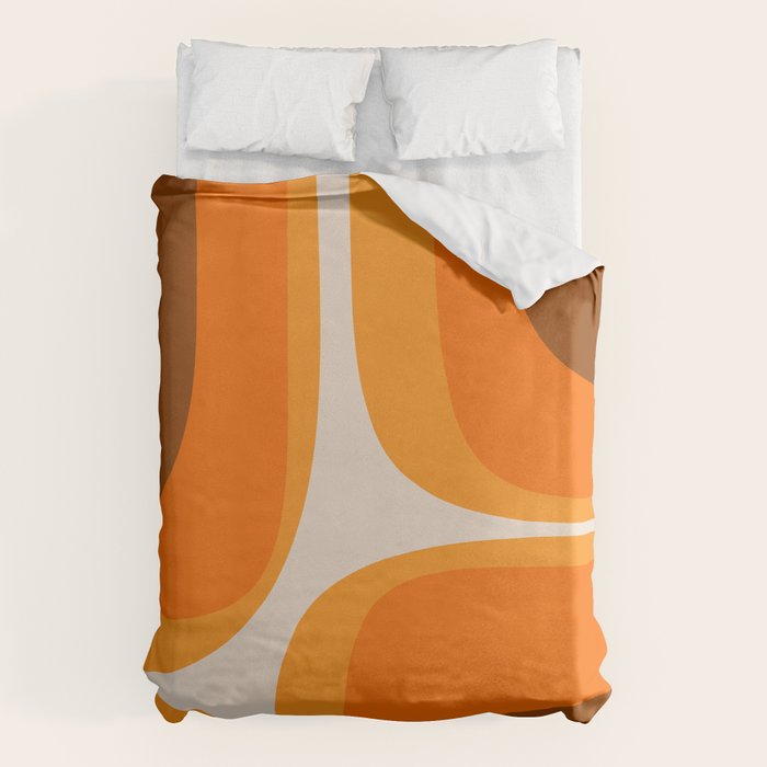 70s Retro Groove Minimalist Mid Century Modern Abstract in 1970s Brown and Orange Duvet Cover