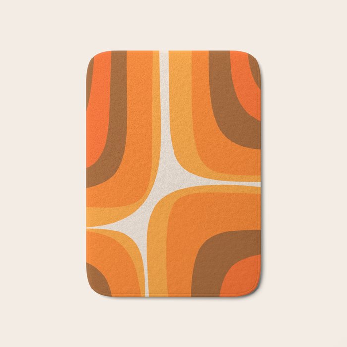 70s Retro Groove Minimalist Mid Century Modern Abstract in 1970s Brown and Orange Bath Mat