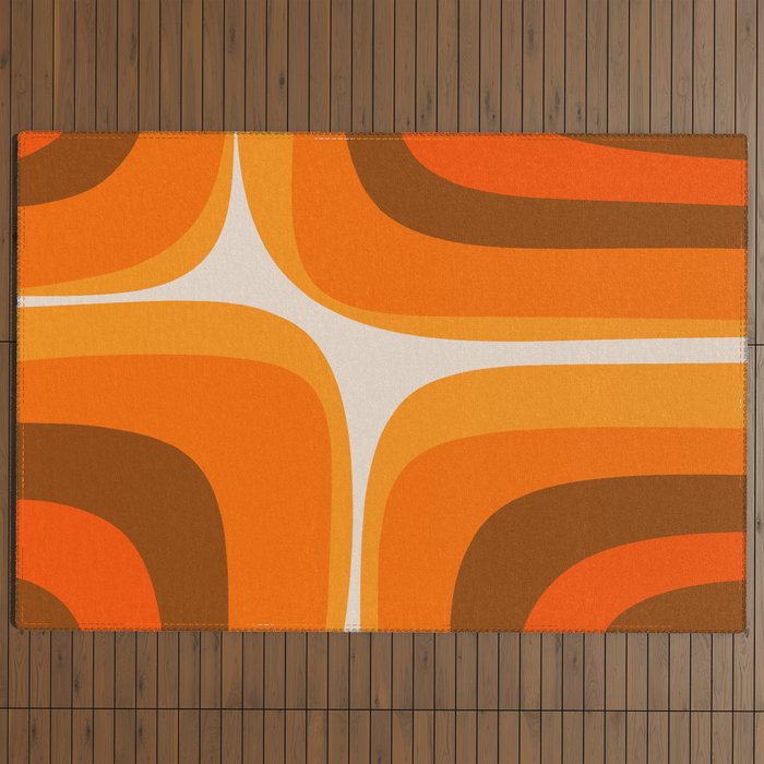70s Retro Groove Minimalist Mid Century Modern Abstract in 1970s Brown and Orange Outdoor Rug