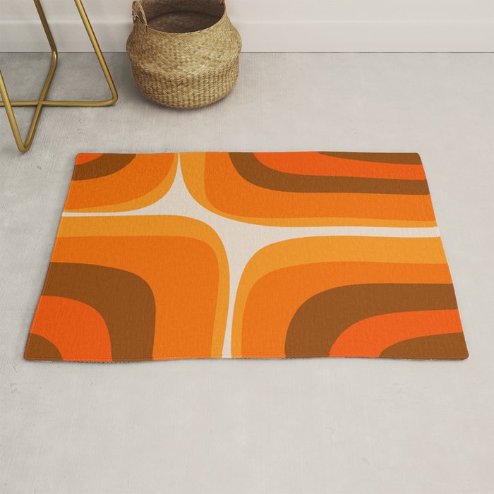 70s Retro Groove Minimalist Mid Century Modern Abstract in 1970s Brown and Orange Rug