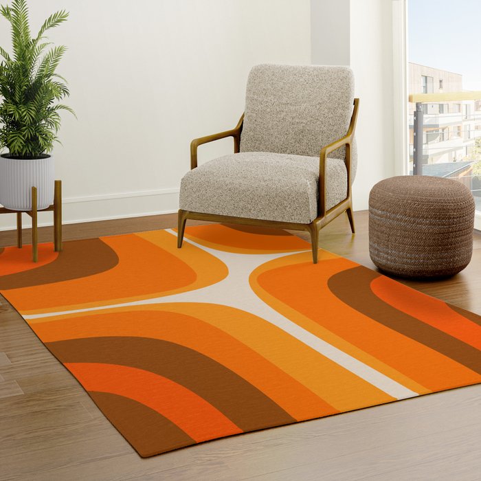 70s Retro Groove Minimalist Mid Century Modern Abstract in 1970s Brown and Orange Rug