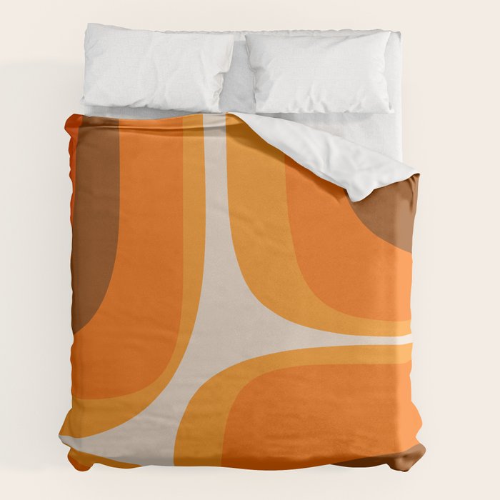 70s Retro Groove Minimalist Mid Century Modern Abstract in 1970s Brown and Orange Duvet Cover