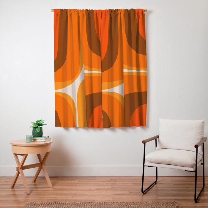 70s Retro Groove Minimalist Mid Century Modern Abstract in 1970s Brown and Orange Window Curtain