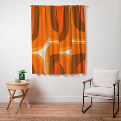 70s Retro Groove Minimalist Mid Century Modern Abstract in 1970s Brown and Orange Window Curtain