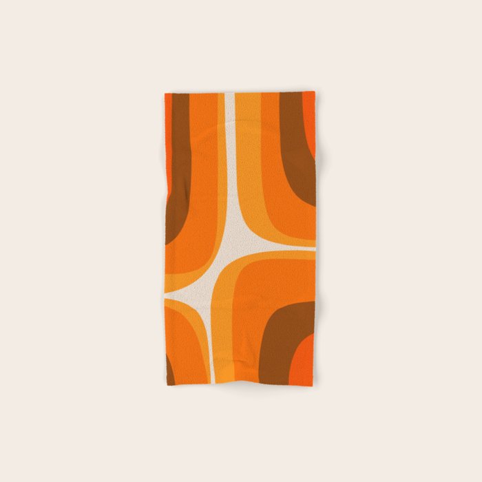 70s Retro Groove Minimalist Mid Century Modern Abstract in 1970s Brown and Orange Bath Towel