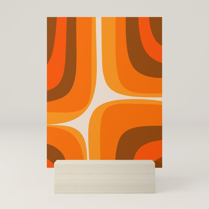 70s Retro Groove Minimalist Mid Century Modern Abstract in 1970s Brown and Orange Mini Art Print