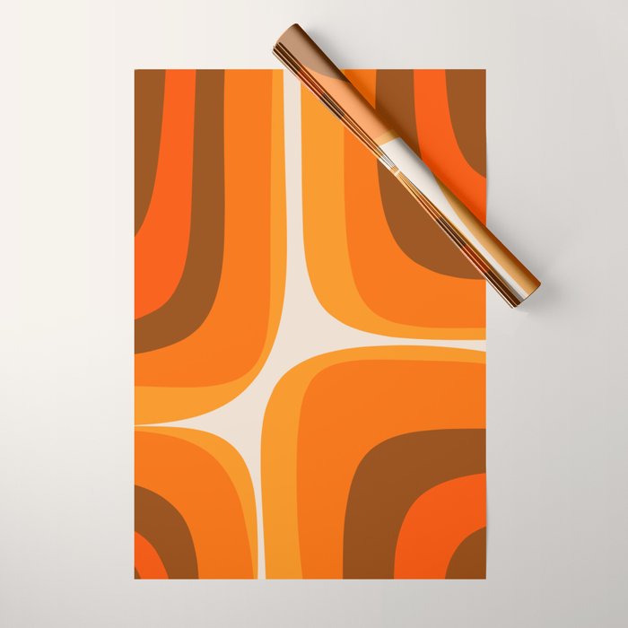 70s Retro Groove Minimalist Mid Century Modern Abstract in 1970s Brown and Orange Wrapping Paper