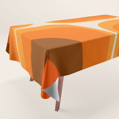 70s Retro Groove Minimalist Mid Century Modern Abstract in 1970s Brown and Orange Tablecloth