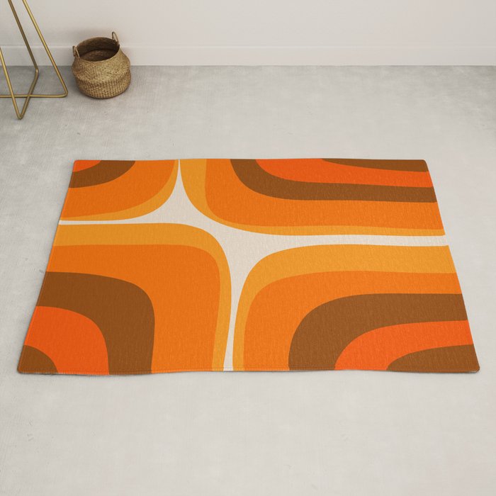 70s Retro Groove Minimalist Mid Century Modern Abstract in 1970s Brown and Orange Rug
