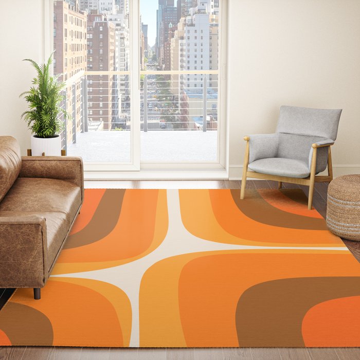 70s Retro Groove Minimalist Mid Century Modern Abstract in 1970s Brown and Orange Rug