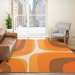70s Retro Groove Minimalist Mid Century Modern Abstract in 1970s Brown and Orange Rug