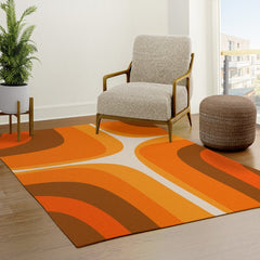 70s Retro Groove Minimalist Mid Century Modern Abstract in 1970s Brown and Orange Rug