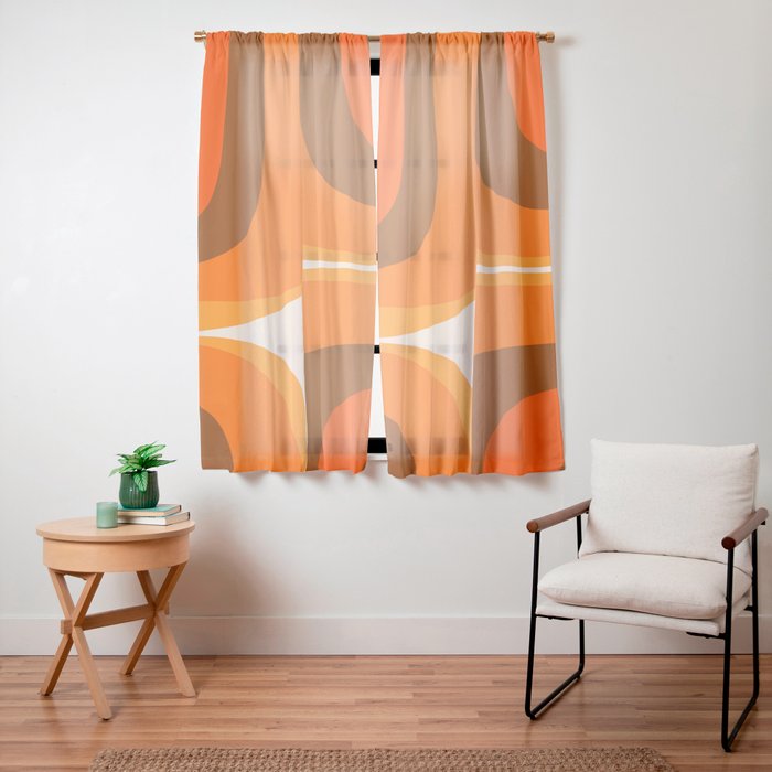 70s Retro Groove Minimalist Mid Century Modern Abstract in 1970s Brown and Orange Window Curtain