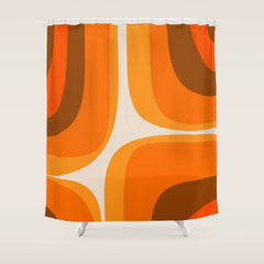70s Retro Groove Minimalist Mid Century Modern Abstract in 1970s Brown and Orange Shower Curtain